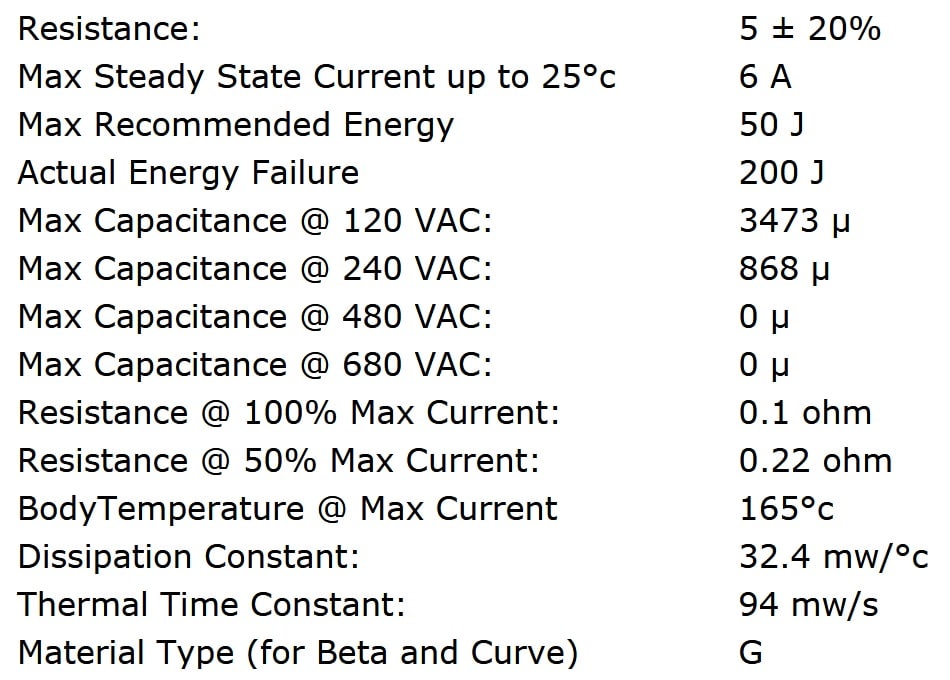 Ametherm SL22 5R006 Specifications