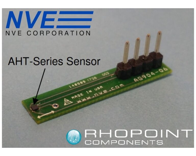 NVE AHT sersies sensor placed on a PCB board