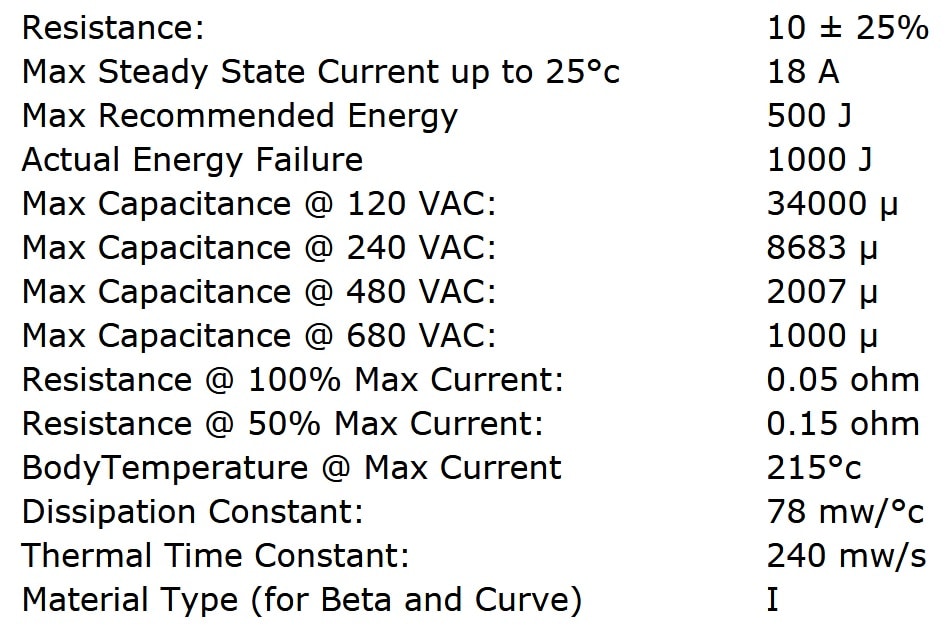 Ametherm MS35 10018 Specifications