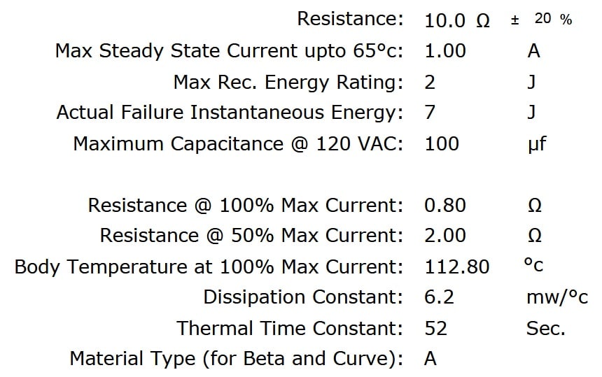 Ametherm SL03 10001 Specifications