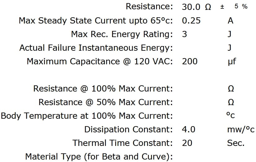 Ametherm SL05 30001 Specifications