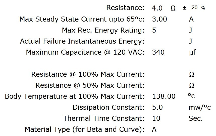 Ametherm SL05 4R003 Specifications