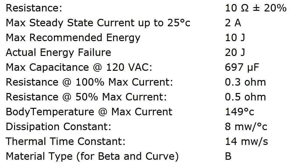 Ametherm SL08 10002 Specifications