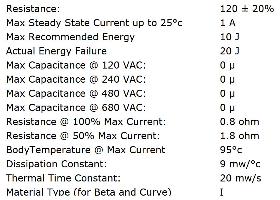 Ametherm SL08 12101 Specifications