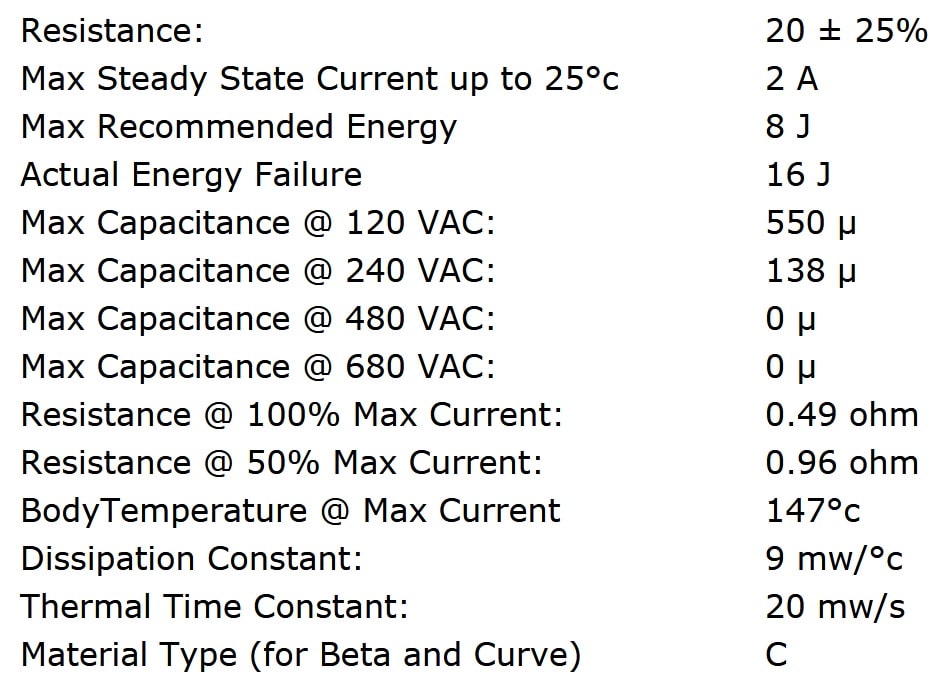 Ametherm SL08 20002 Specifications