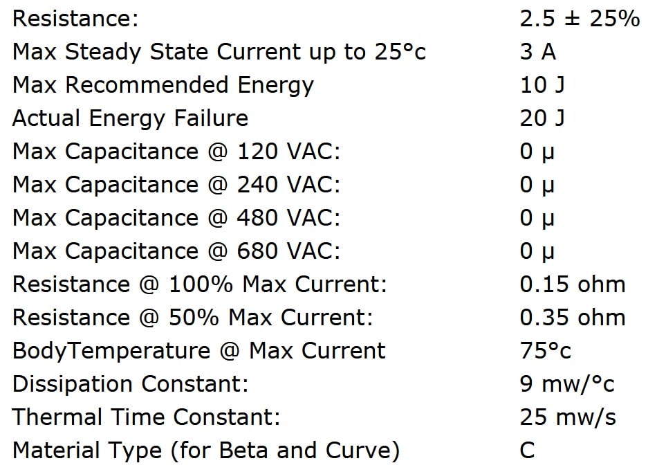 Ametherm SL08 2R503 Specifications