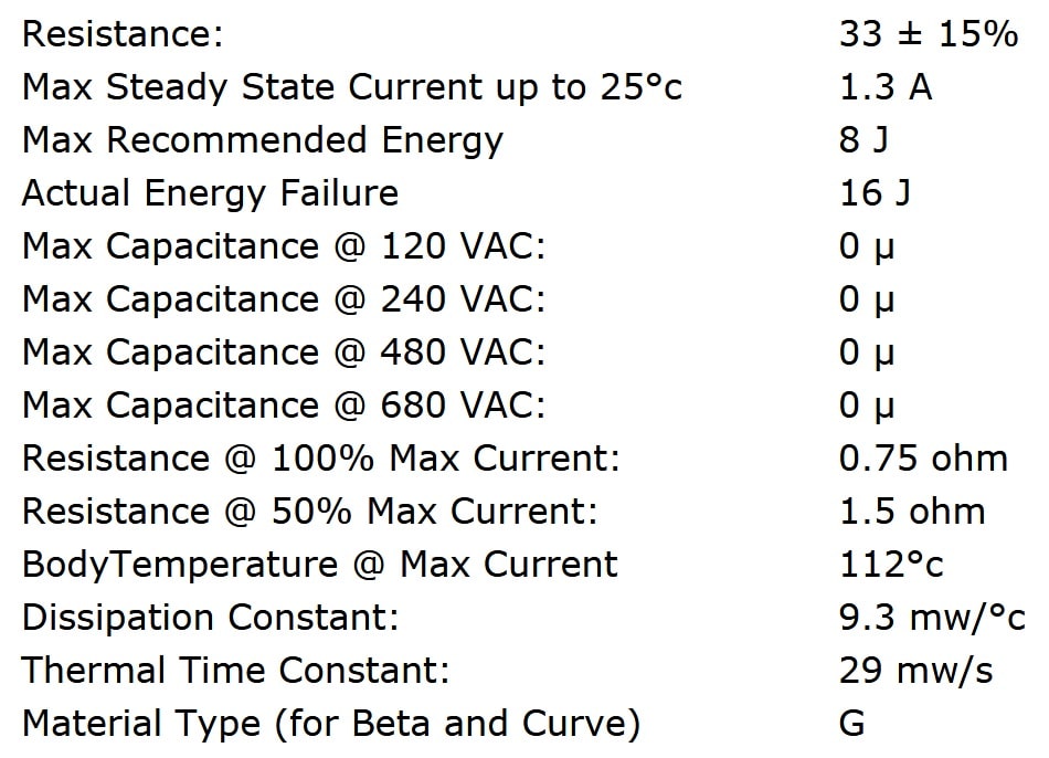 Ametherm SL08 33001 Specifications