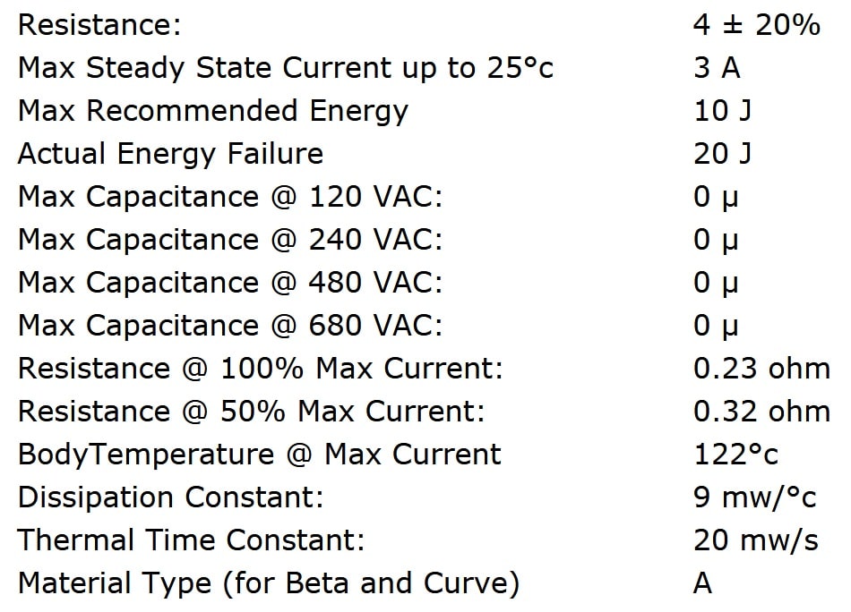 Ametherm SL08 4R003 Specifications