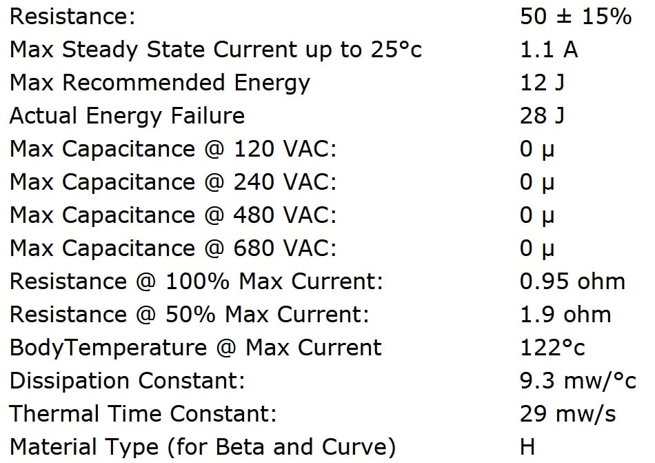 Ametherm SL08 50001 Specifications