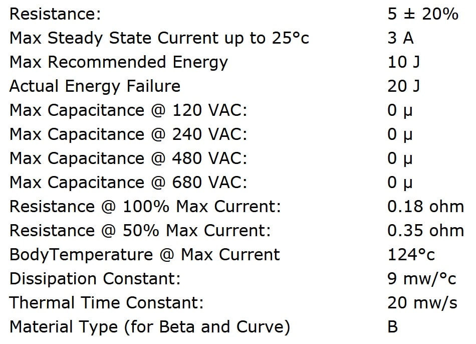 Ametherm SL08 5R003 Specifications