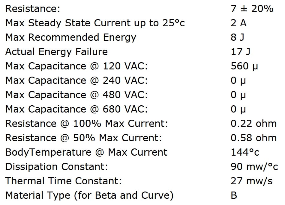 Ametherm SL08 7R002 Specifications