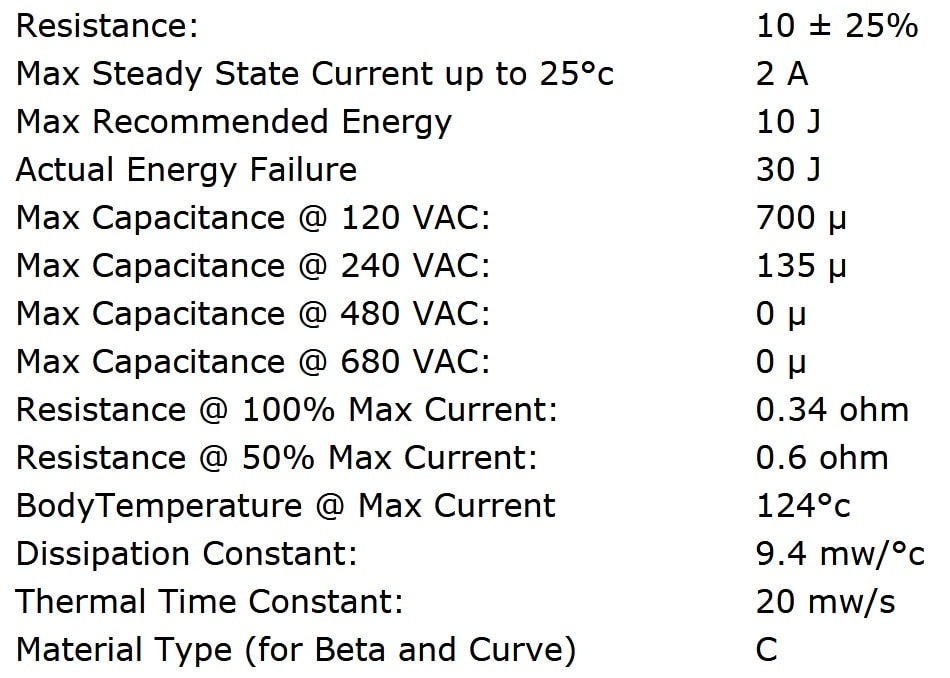 Ametherm SL10 10002 Specifications