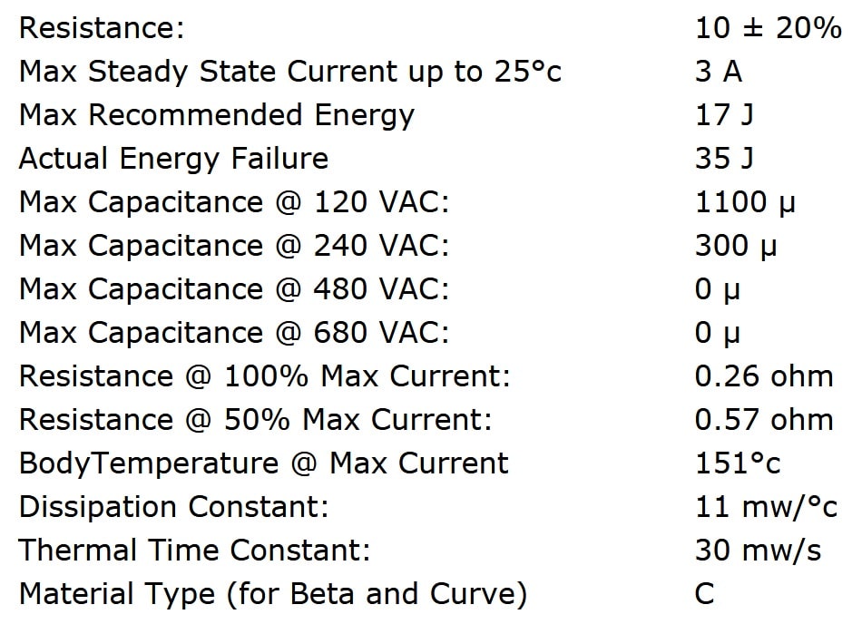 Ametherm SL10 10003 Specifications