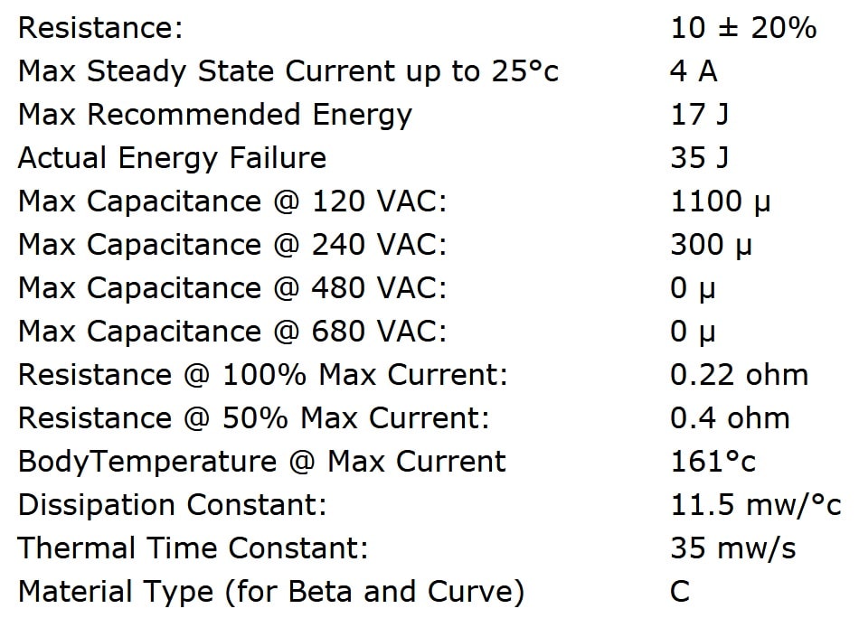 Ametherm SL10 10004 Specifications