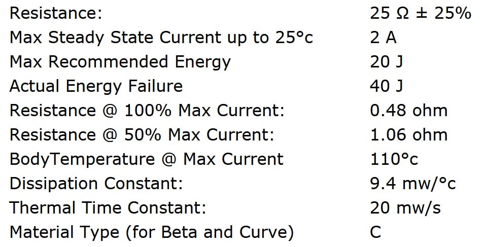 Ametherm SL10 25002 Specifications