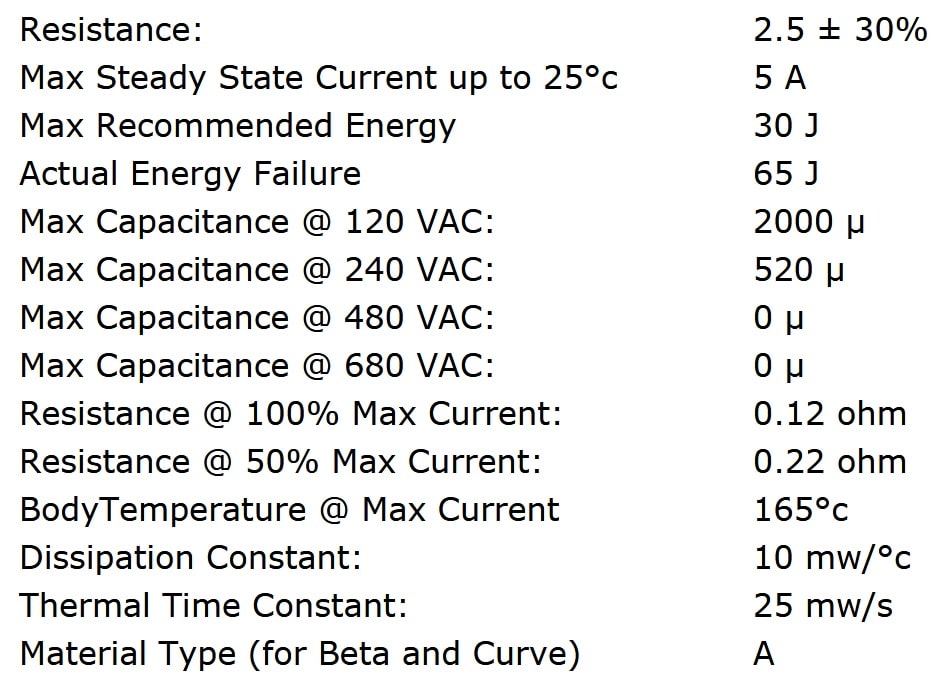 Ametherm SL10 2R505 Specifications