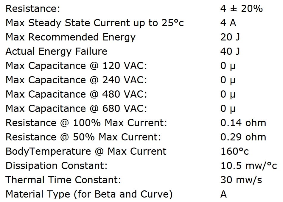 Ametherm SL10 4R004 Specifications