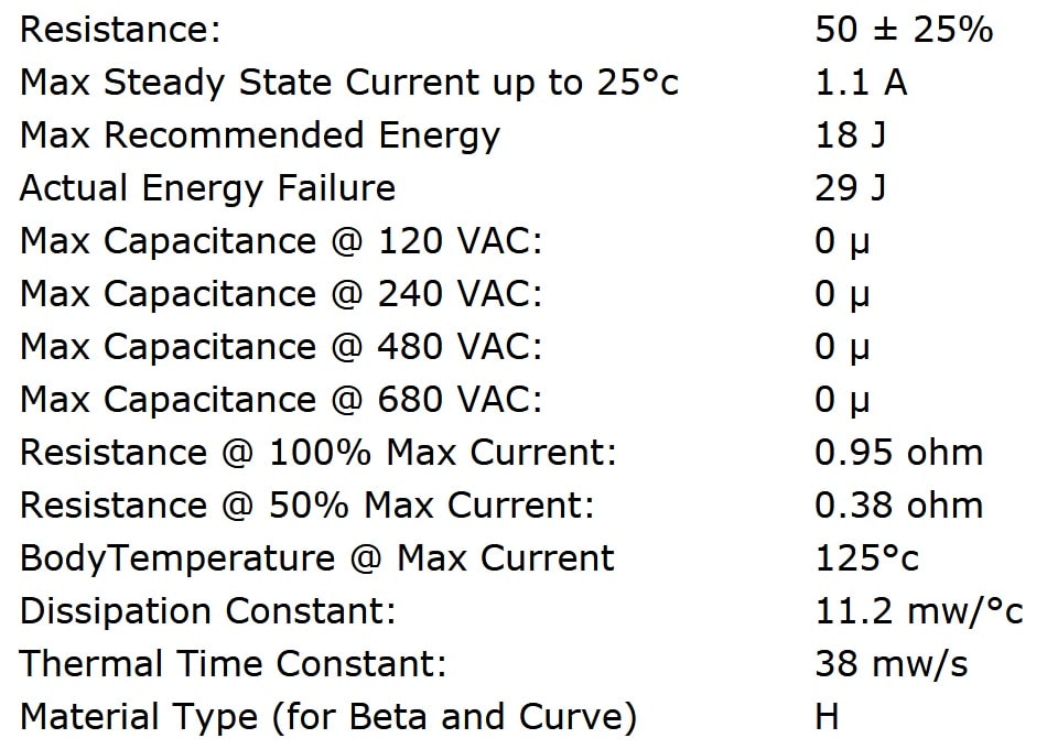 Ametherm SL10 50001 Specifications