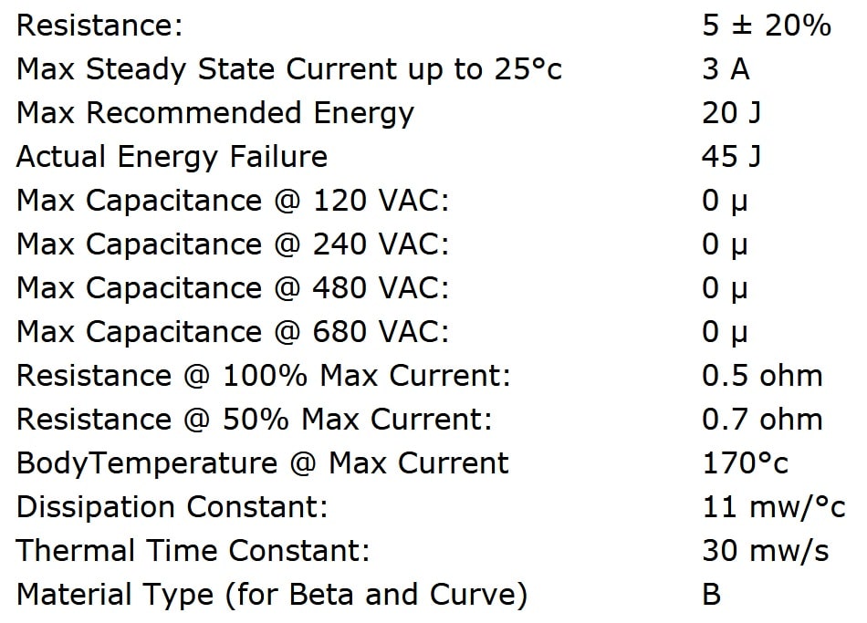 Ametherm SL10 5R003 Specifications