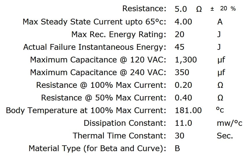 Ametherm SL10 5R004 Specifications