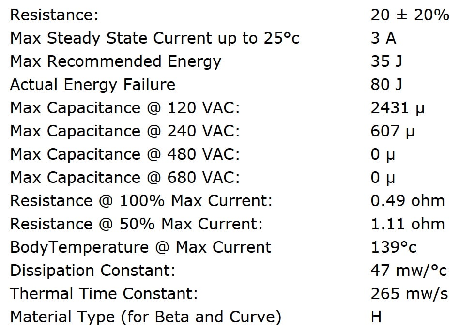 Ametherm SL12 20003 Specifications