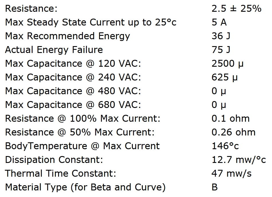 Ametherm SL12 2R505 Specifications