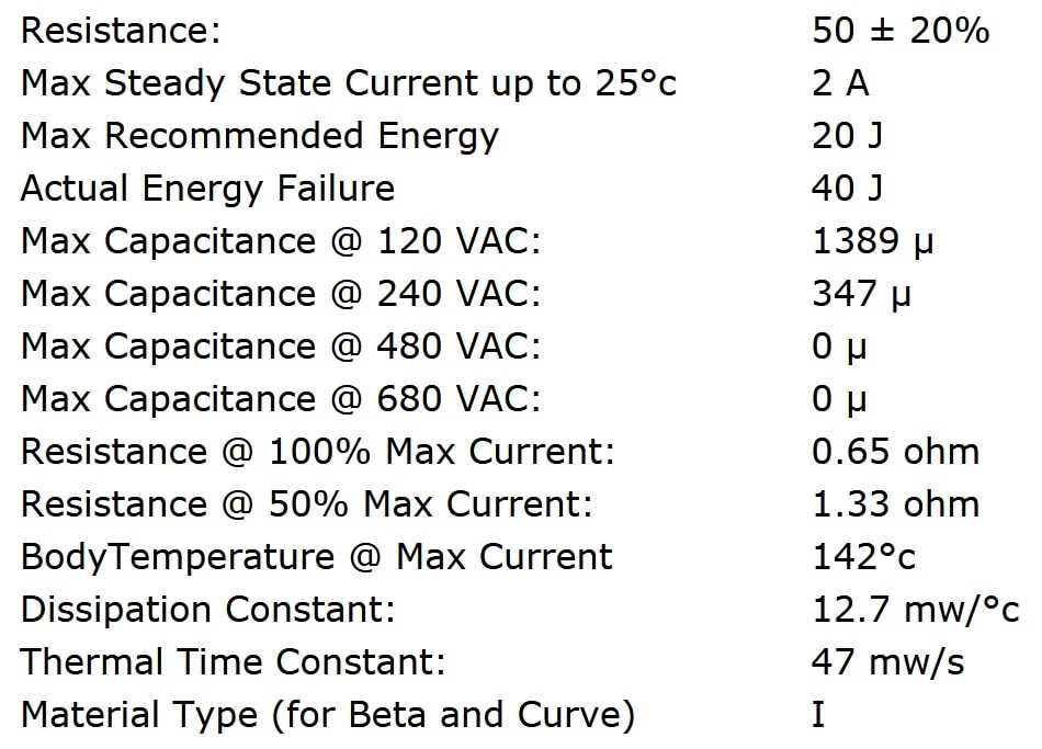 Ametherm SL12 50002 Specifications