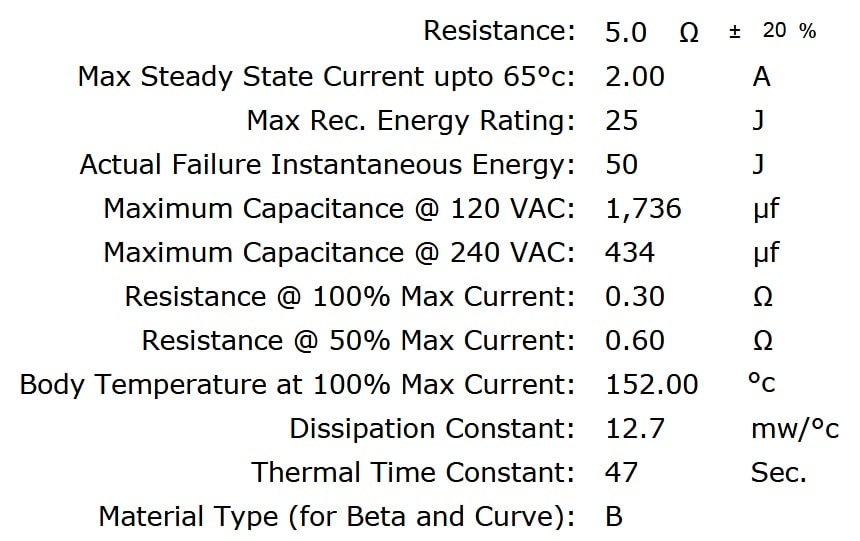 Ametherm SL12 5R002 Specifications