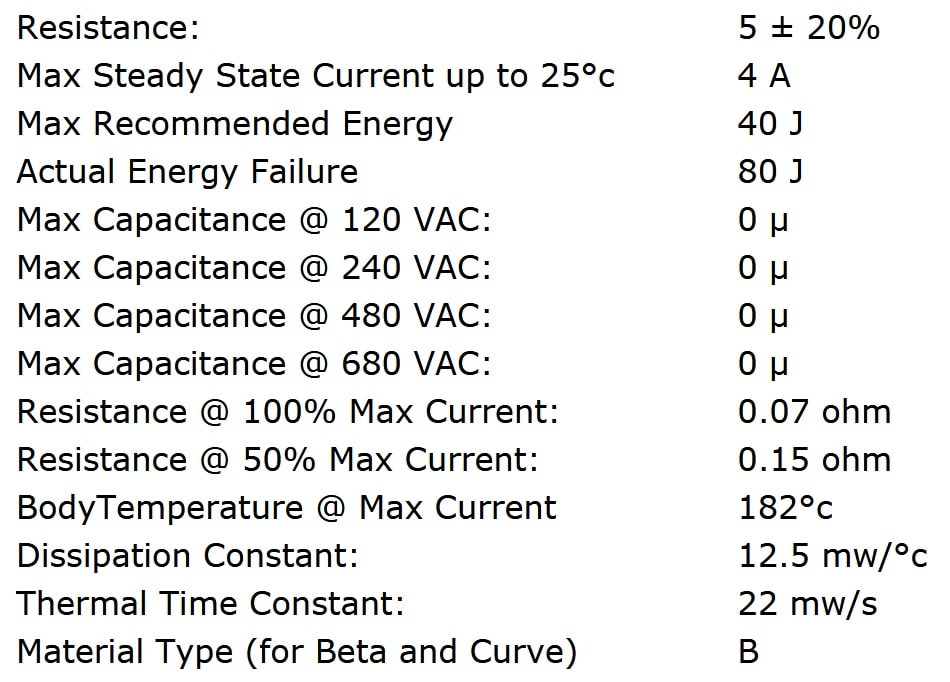 Ametherm SL12 5R004 Specifications