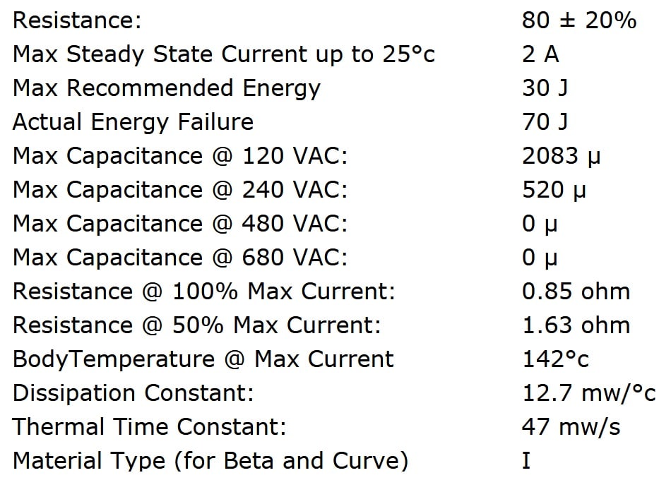 Ametherm SL12 80002 Specifications