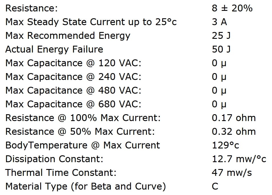 Ametherm SL12 8R003 Specifications