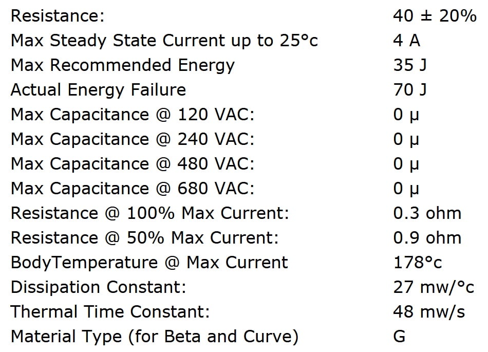 Ametherm SL15 40004 Specifications