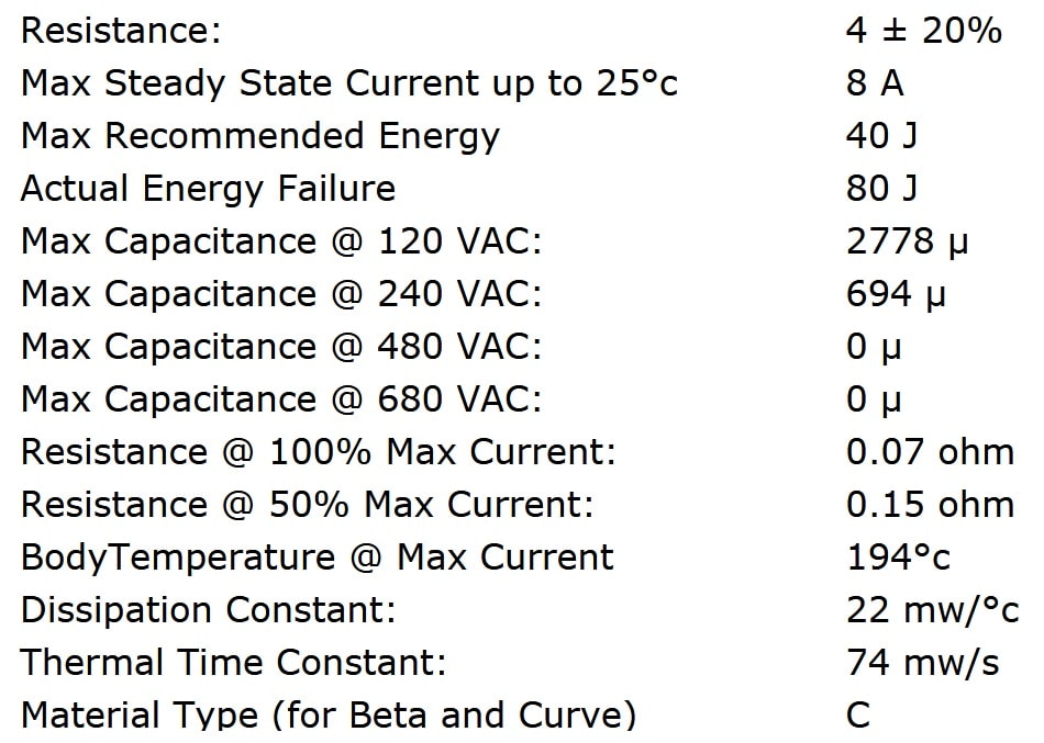 Ametherm SL15 4R008 Specifications