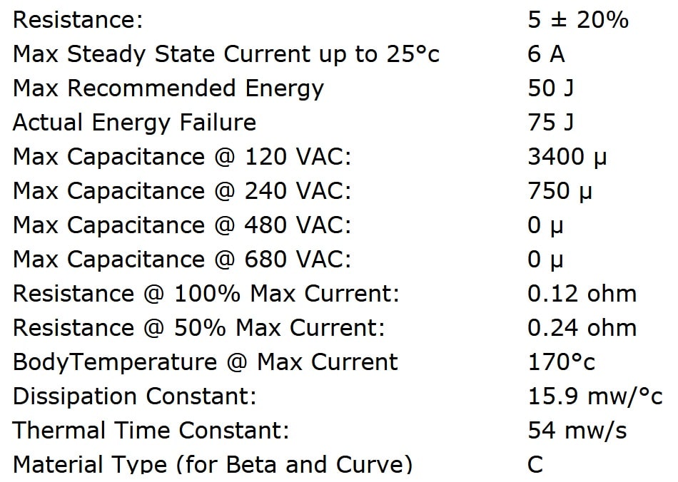 Ametherm SL15 5R006 Specifications