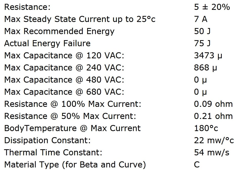 Ametherm SL15 5R007 Specifications