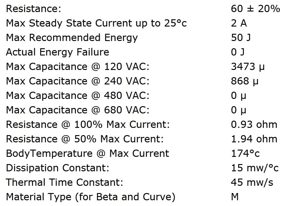 Ametherm SL15 60002 Specifications