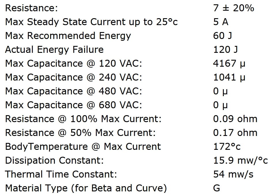 Ametherm SL15 7R005 Specifications