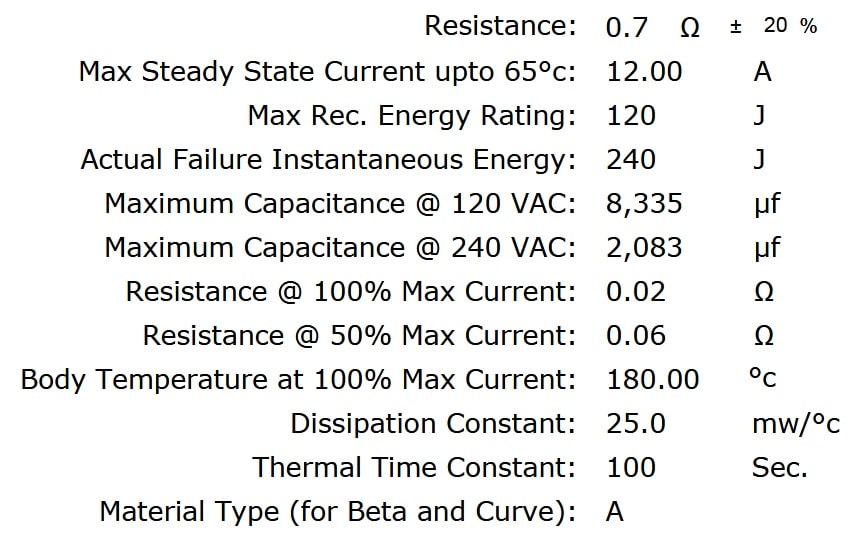 Ametherm SL18 0R712 Specifications