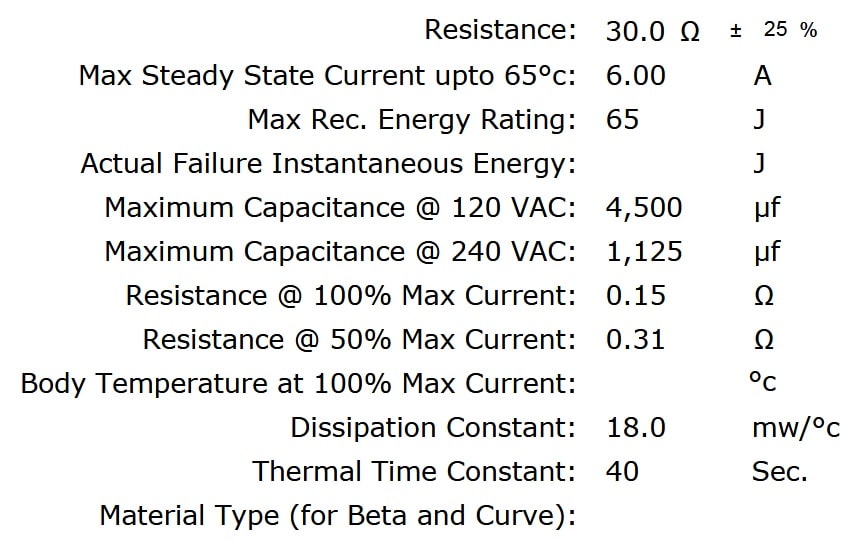 Ametherm SL18 30006 Specifications