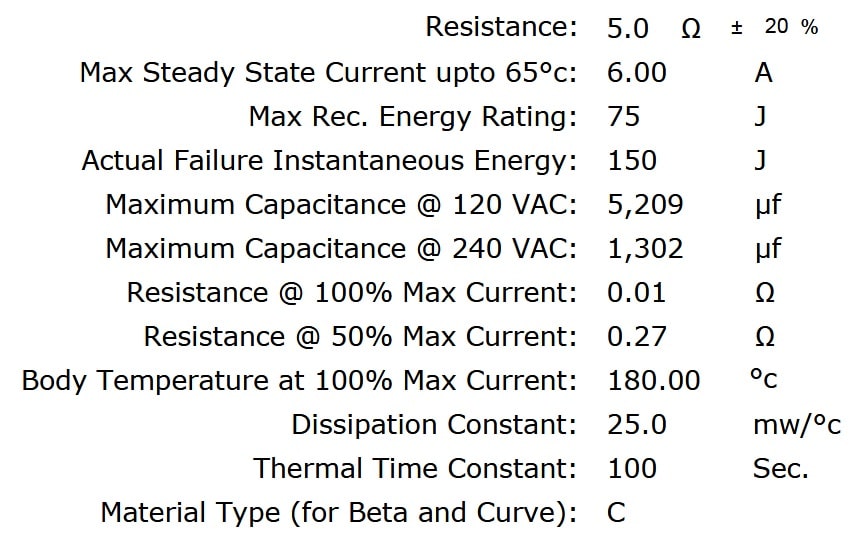 Ametherm SL18 5R006 Specifications