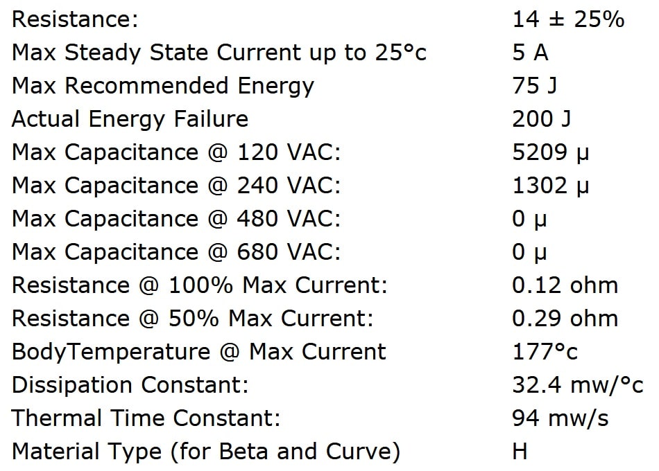 Ametherm SL22 14005 Specifications