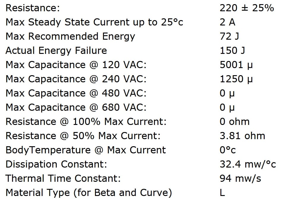 Ametherm SL22 22102 Specifications