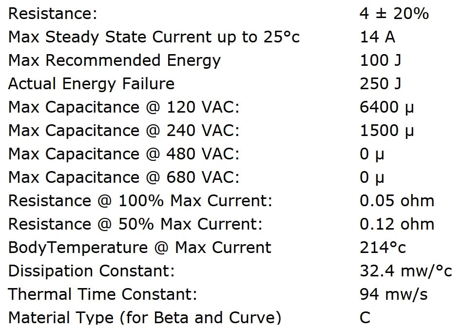 Ametherm SL22 4R014 Specifications