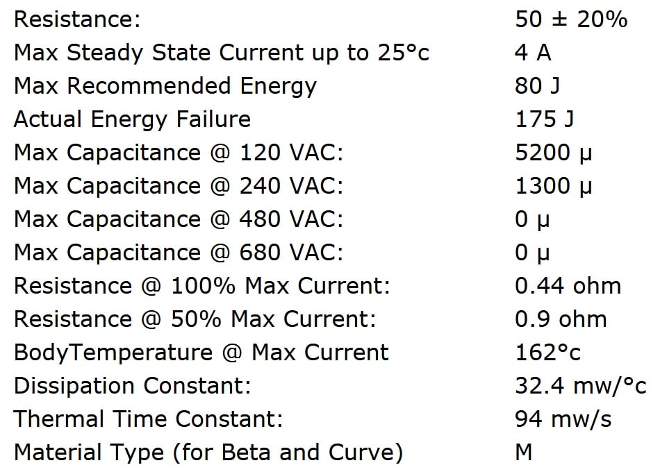 Ametherm SL22 50004 Specifications