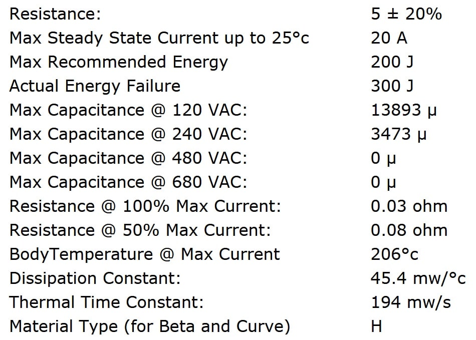 Ametherm SL32 5R020 Specifications