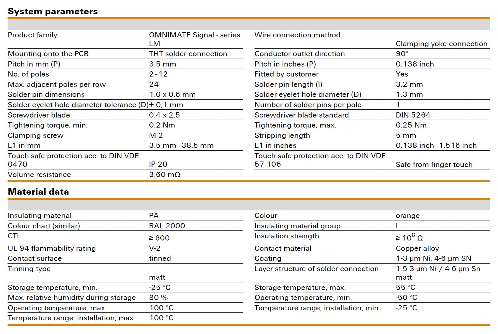 Weidmüller LM 3.50/90_3.2SN OR BX Specifications