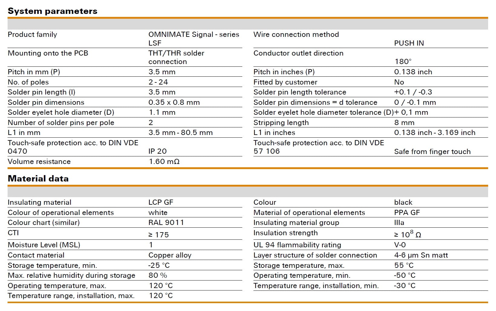 Weidmüller LSF-SMT 3.50/180 Specifications