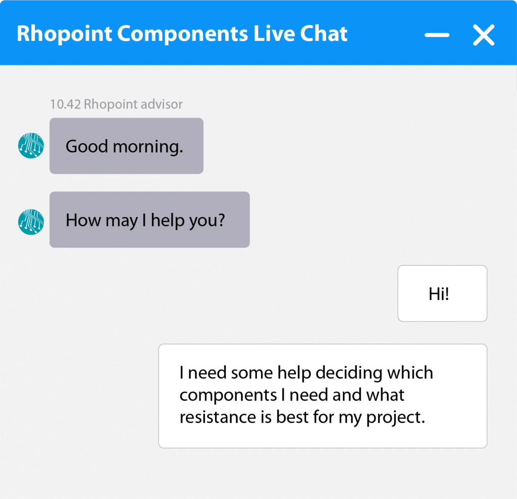 Example of a live chat window with a Rhopoint Components employee