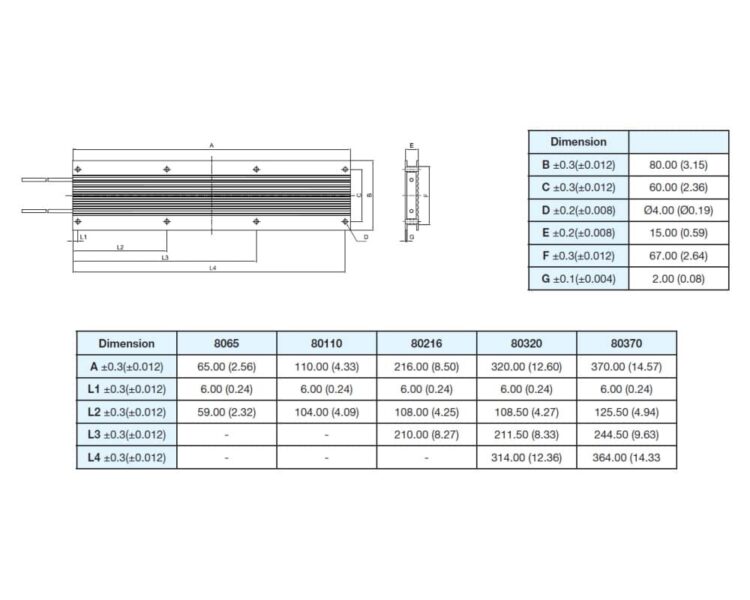 Powertron FHR2-80xx precision power resistor series drawing image