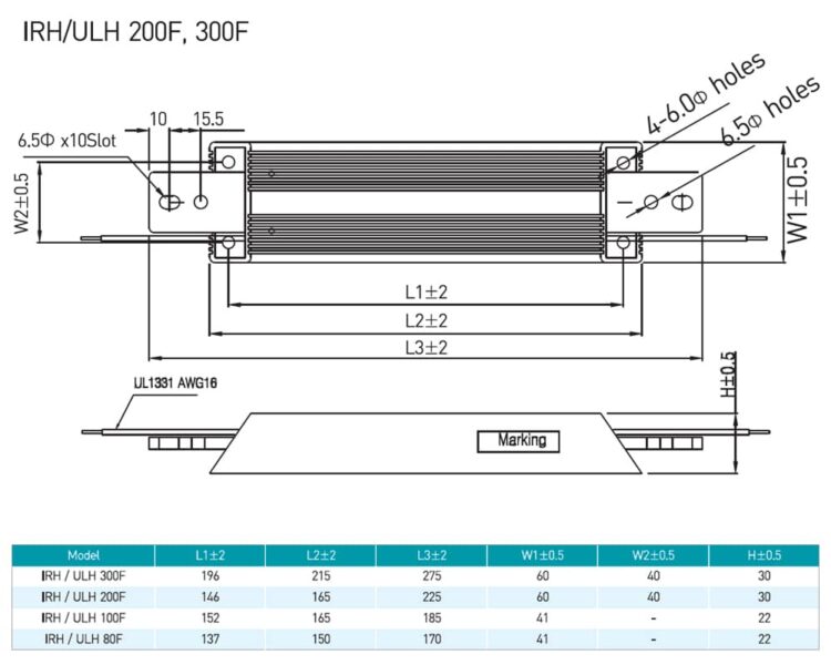 RARA IRH / ULH 200F, 300F Product Dimensions